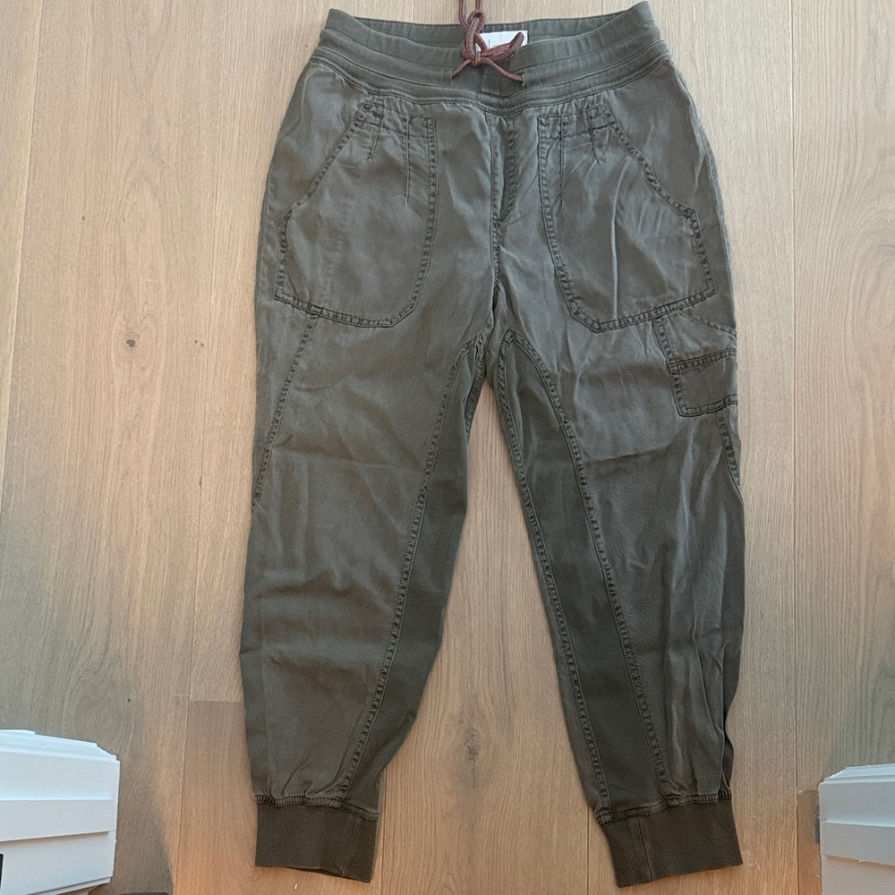 Anthropologie Khaki Joggers with Pink Accents - Picture 2 of 6
